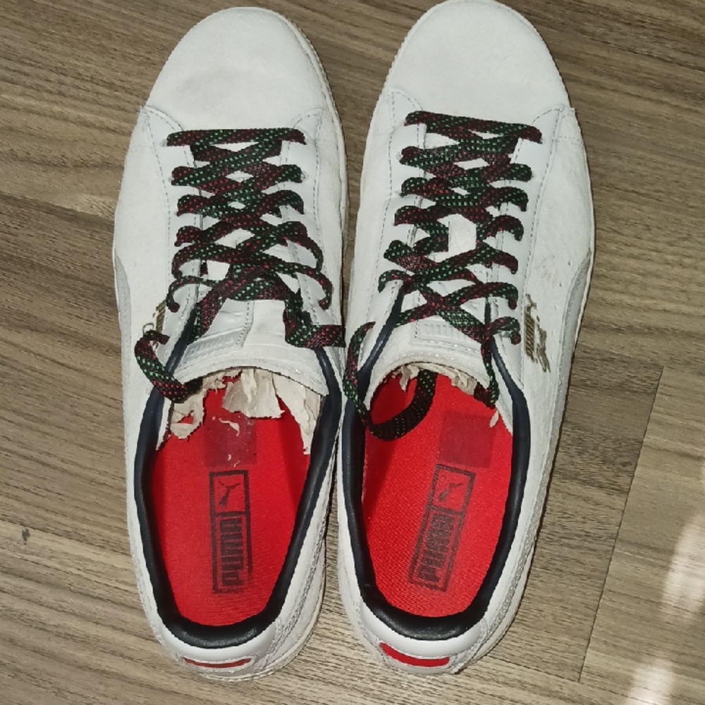 Puma White Sneakers with Red and Black Accents
